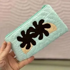 在庫一掃セール!!【正規品】カードポーチ 　ガーデニア ミントブルー　 ハワイアンキルト 小物入れ