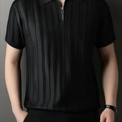 メンズ トップス ファッション 春夏 秋冬 かっこいい オシャレ モテ 男性用 紳士服 服 韓国 アメカジ ジッパー ポロシャツ メン ニット レトロ スリム 半袖 極薄 アミ 夏 通勤 T シャツ ブラック L XL XXL XXXL