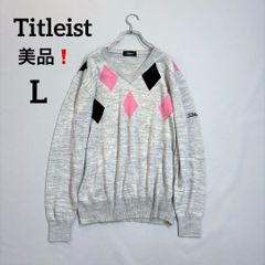 美品❗️タイトリスト　メンズ　L ニットセーター　Vネック　アーガイル　グレー 美品❗️タイトリスト メンズ L ニットセーター Vネック