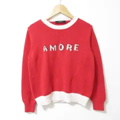 美品 WEEKEND Max Mara ウィークエンドマックスマーラ AMORE ジャガード 配色 長袖 クルーネック ニット セーター S レッド レディース 古着 中古 USED