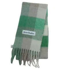 ACNE STUDIOS アクネストゥディオズ CA0084 モヘア チェック フリンジ スカーフ マフラー 刺繍 ボックスタグ グリーン系【中古】のサムネイル