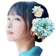 【人気商品】飾り 飾り 髪 髪 髪留め 結婚式 七五三 コーム 和装 着物 花 ヘアアクセサリー 振袖 卒業式 4カラー 成人式 2点セット 袴 (ブルー) 浴衣 髪飾り