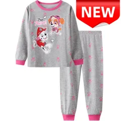 ✨新品✨パウパトロール 女の子 パジャマ キッズ 長袖 コットン 棉100% 上下セット スカイ マーシャル グレー×ピンク パウプリント 可愛い 子供服 キャラクター 冬 部屋着 寝巻き ルームウェア 100cm 110cm 120cm 130cm 春夏秋
