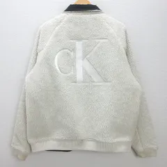 H■カルバンクライン/Calvin Klein Jeans ビッグロゴ刺繍 ボアフリースジャケット リバーシブル【L】白/MENS■13【中古】