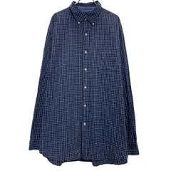 CHAPS 長袖 チェックシャツ 3XL ネイビー ブルー チャップス ボタンダウン ビッグサイズ ワンポイント 刺繍 古着卸 アメリカ仕入 a701-5025