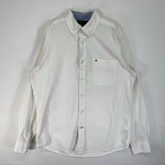 古着 トミーヒルフィガー TOMMY HILFIGER 長袖シャツ ロゴ　刺繍 胸ポケ ボタンダウン S  ホワイト 無地 メンズ