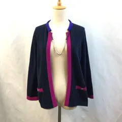 CHANEL 　シャネル　ココマークボタン　チェーンネック　ネックレス　シルバー金具　首元シルバー装飾付き　ネイビー　ニット　カシミヤ　カーディガン　トップス