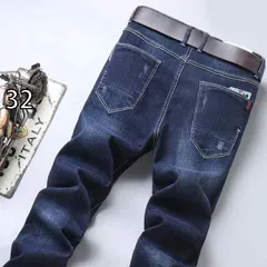 [32 ]メンズ ファッション 服 オシャレ シンプル 大人 かっこいい 大きいサイズ ストリート 紳士服 ダーク ブルー ジーンズ スリムフィット 裾 秋　冬 カジュアル ロング パンツ ストレッチ