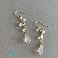 ローズクォーツとムーンストーンのピアス／イヤリング 14kgf