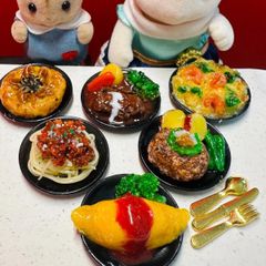 503ファミレスセット⭐️ミニチュアフード　ハンバーグ　グラタン　オムライス　パスタ　ピザ　ドールハウス　リカちゃん　バービー　シルバニア　樹脂粘土　ねんどろいど　ブライス　フェイクフード　フィギュア　ミニチュア