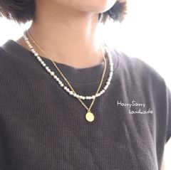 〈再販〉3way♪ ビーズとパール、コインプレートの二連ネックレス