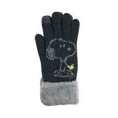 スヌーピー ふわもこ手袋 ニット あったか２重手袋 スマホ対応 女性 レディース 大人 防寒 SNOOPY PEANUTS キャラクター グッズ チャコールグレー