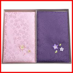 【特価】小花綸子刺繍ソフト金封ふくさ２枚セット 日本製 りんず金封袱紗慶弔セット 慶弔両用2枚組箱入り 冠婚葬祭 結婚式 ブラックフォーマル 葬儀 香典 祝儀 慶事弔事