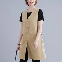 ベスト レディース 夏 リネン ジレ ロングコート ノースリーブ ロングジレ トレンチベスト 無地 綿麻 ロングベスト 夏cbrx919