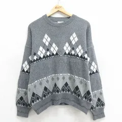 XL/古着 長袖 セーター メンズ アーガイル クルーネック グレー 24oct12 中古 ニット トップス