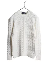 【お得なクーポン配布中!】 ラルフローレン コットン ケーブル ニット セーター レディース S 古着 ポロ 長袖ニット クルーネック ワンポイント ポニー刺繍 ホワイト