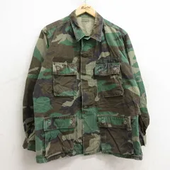 L/古着 長袖 ミリタリー ジャケット メンズ 90s コンバット USネイビー NAVY ウッドランドカモ リップストップ コットン 濃緑 グリーン 迷