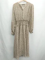 ◇ ⊂ w closet ダブルクローゼット 総柄 長袖 膝下丈 ワンピース サイズF ブラウン系 レディース E  【1502030028706】