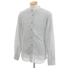 【新品】センス SSEINSE リネンコットン ストライプ バンドカラー カジュアルシャツ ネイビーxホワイト【サイズS】【メンズ】