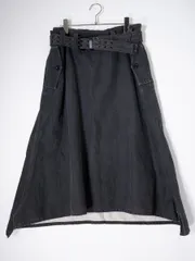 Y'sワイズ(ヨウジヤマモト) コットンリネン顔料プリント デニムベルト付きフレアスカート【1】【LSKA78791】