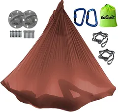 GiGant ギグアント 公式 エアリアルヨガ 専用 ハンモック フルセット 5ｍx2.8ｍ 空中 ヨガハンモック エクササイズ エアロヨガ フィットネス 国内正規品( ショコラブラウン)