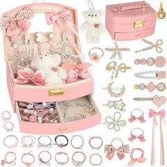 CSDmeewin ヘアアクセサリーセット ケース付き 女の子プレゼント 大容量 ヘアクリップ ヘアゴム 入園式 入学式 子供の日 七五三 誕生日 クリスマス 女の子ギフト お姫様 小学生 Cute bear(Cute bear)