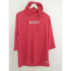 ◇ VISION STREET WEAR ボックスロゴ プリント 七分袖 プルオーバー パーカー サイズ L レッド ホワイト ブラック メンズ  【中古】 【1206070011208】