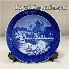 ロイヤルコペンハーゲン 1999年 「The Sleigh Ride」イヤープレート 飾り皿 Royal Copenhagen  馬車 クリスマス 雉 キジ 冬 ウインター ブルー 青 美品【RU0111-7】