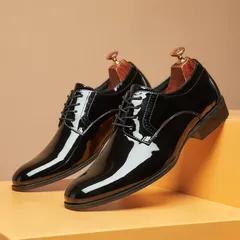 K《全新未使用》高級ブロックメンズビジネスレザーシューズ光沢レースアップシューズ24CM-27CM