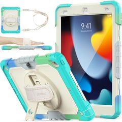 SEYMAC stock iPad ケース 耐衝撃ハンドストラップケース ショルダーストラップ付き iPad対応 iPad 10.2インチ 色とりどり+ライトブルー