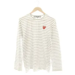 プレイコムデギャルソン PLAY COMME des GARCONS AD2018 ハートワッペン ボーダー カットソー Tシャツ XL グレー 白 /MI ■OS