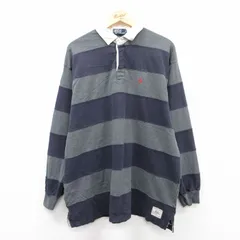XL/古着 ラルフローレン 長袖 ブランド ラガー シャツ メンズ ワンポイントロゴ 大きいサイズ コットン 紺他 ネイビー ボーダー 25jun03 中