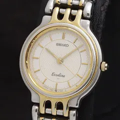 稼動 セイコー QZ エクセリーヌ 7321-0480 ホワイト文字盤 ラウンド コンビカラー レディース腕時計 2000000 NSK OMI