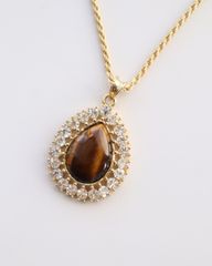 Tiger's eye like teardrop motif vintage long necklace タイガーアイ風 チャンキー チャーム ロープ スクリュー チェーン vintage ネックレス