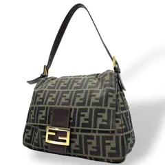 美品 フェンディ FENDI マンマバケット ショルダーバッグ ズッカ柄 ブラウン 茶色 キャンバス×レザー FFロゴ金具 金金具 ビンテージ レディース C7