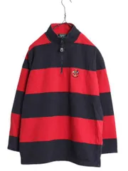 【お得なクーポン配布中!】 90s LAUREN ラルフローレン ハーフジップ 7分袖 ボーダー スウェット レディース M 90年代 オールド ポロ ハイネック ツートン トレーナー
