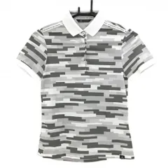 【超美品】アディダス 半袖ポロシャツ 白×グレー 総柄 肩ライン レディース  ゴルフウェア adidas