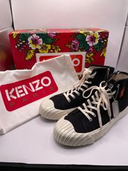 【極美品・26.5cm】KENZO ケンゾー ハイカットスニーカー フラワー刺繍 ドッグタグ付属 ホワイトソール