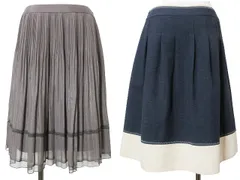 ブリジット BRIGITTE 東京スタイル ひざ丈 スカート 2枚セット プリーツ フレア 9 M相当 ネイビー ベージュ ブラウン X