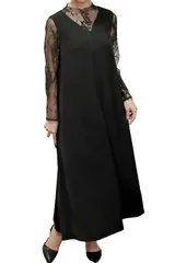 [MORE AUNI] パーティー ドレス 結婚式 レース コンビネーション メローロング ドレス ワンピース 2次会 1.5次会 お呼ばれ フォーマルドレス 春 夏 服 秋 冬 大人 オトナ キレイメ カワイイ 可愛い [ブラック / 300036] [S]