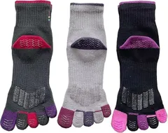 モードセレクト 5本指ソックス レディース 滑り止め付き 5本指靴下 ヨガソックス ゆったり 口ゴム 表糸綿100％ 3足セット 色はお任せ A27(マルチカラー,  22-25)