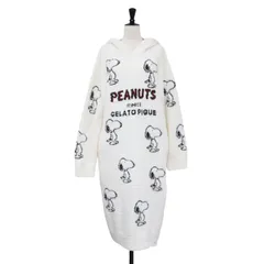 【新品】gelato pique ジェラートピケ PEANUTS ワンピース アイボリー サイズ:FREE | 23春夏 総柄 ジャガード ワンピース | ルームウェア | ロング 長袖 フード付き スヌーピー ロゴ | トップス リラックス【レディース】