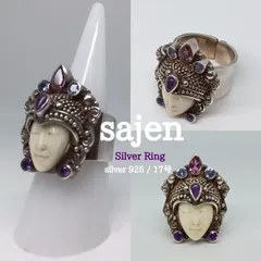 Sajen jewelry ◆サジェン ／ 希少 ヴィンテージ 女神 シルバーリング ／ 彫刻女神オープンリング ／ スターリング ／ カラーストーン ／ シルバー 925 ／ 指輪 ／ シルバーリング ／ レトロ ／ アンティーク ／ レディース ／ メンズ