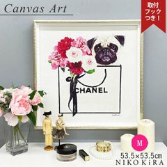アートパネル アートポスター ブランド シャネル CHANEL オマージュアート ショッピング バッグ 犬 パグ モノクロ モダン 玄関 トイレ キャンバス M 53.5cm a3 フレーム付き かわいい 可愛い 開運 運気が上がる絵