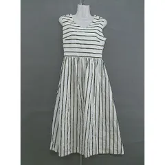 ◇ SUGAR ROSE ストライプ Vネック ノースリーブ 膝下丈 ノーカラー ワンピース サイズ F ホワイト グリーン レディース  【中古】 【1204200001211】