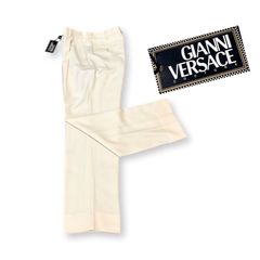 GIANNI VERSACE COUTURE ジャンニ ヴェルサーチ クチュール 未使用 デッドストック グリークキーデザイン オフホワイト スラックス パンツ size 46 メンズ タグ付き イタリア製 当時物