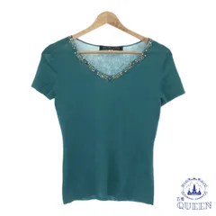 ☆美品☆ MICHEL KLEIN ミッシェルクラン トップス カットソー ニット 半袖 ビジュー レディース グリーン 38 901-3285 送料無料 古着