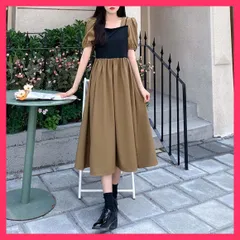 ★スタッフおすすめ★スクエアネックドッキングワンピース レディース ドレス 半袖