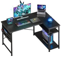 【在庫処分】ゲーミングデスク l字デスク pcデスク 右棚左棚 幅107cm ゲーミングテーブル gaming desk YeTom 収納袋付きオフィスデスク ゲームデスク ゲーミング机  つくえ ライティングデスク 黑い
