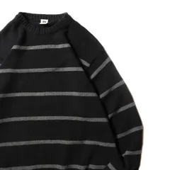 00's ギャップ GAP ボーダー クルーネック コットン ニットセーター 灰x黒 (L) グレー×ブラック 00年代 旧タグ オールド 2003年モデル アメリカ古着 USED ビンテージ ヴィンテージ